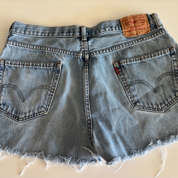 Levi's Light Blue Frayed Denim Shorts - Picture 2 of 3